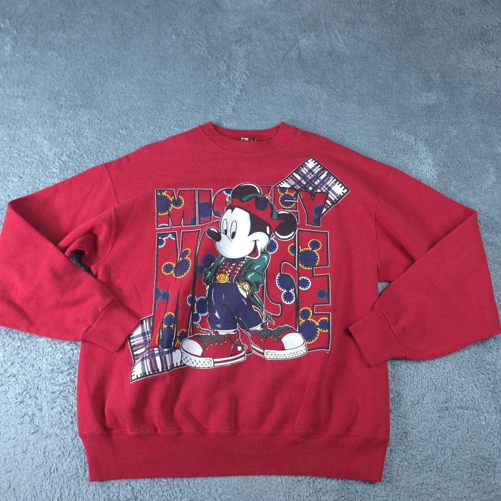 Vintage Mickey Unlimited Sweatshirt Mens Large Red Crewneck Mickey Graphic Retro